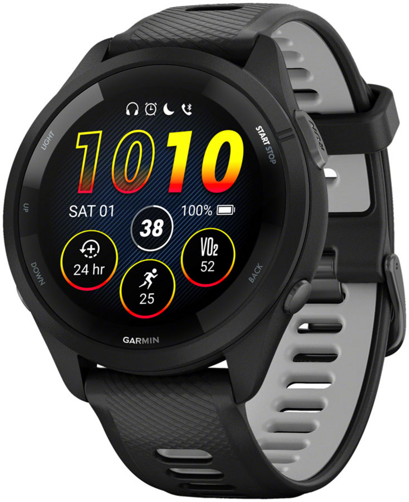 Garmin Forerunner 265 Black Bezel and Case with Black/Powder Gray Silicone Band Color: Black
