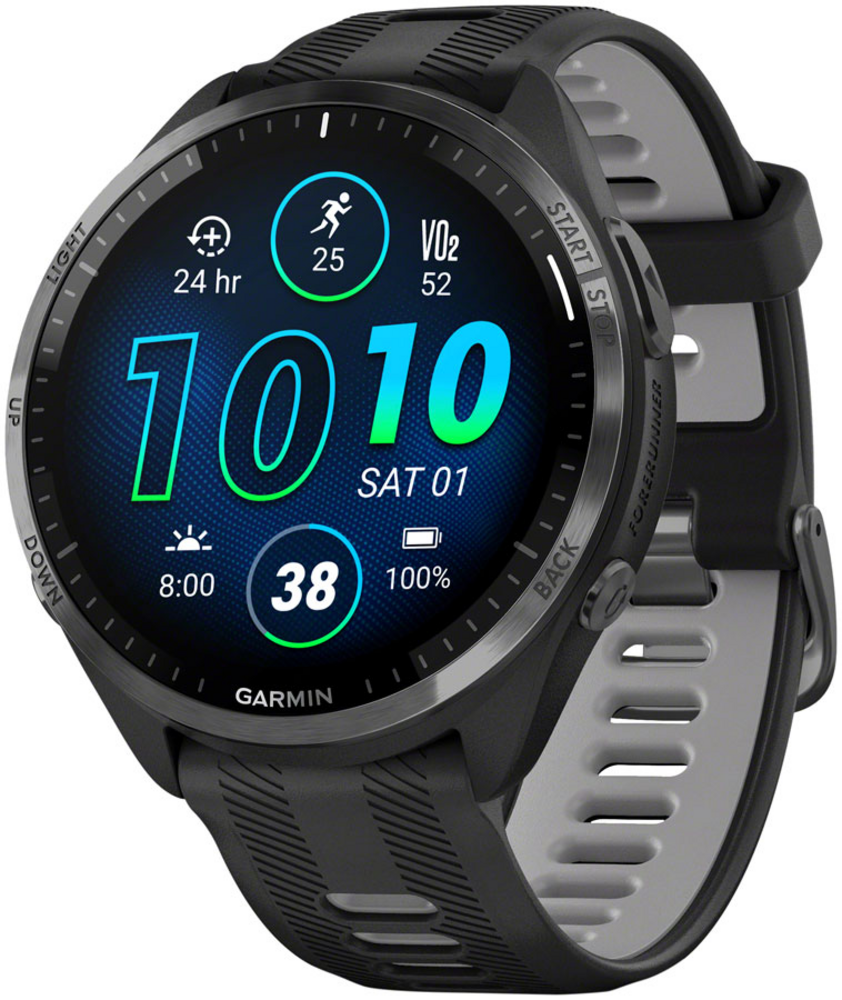 Forerunner 965 Carbon Gray DLC Titanium Bezel with Black Case and  Black/Powder Gray Silicone Band