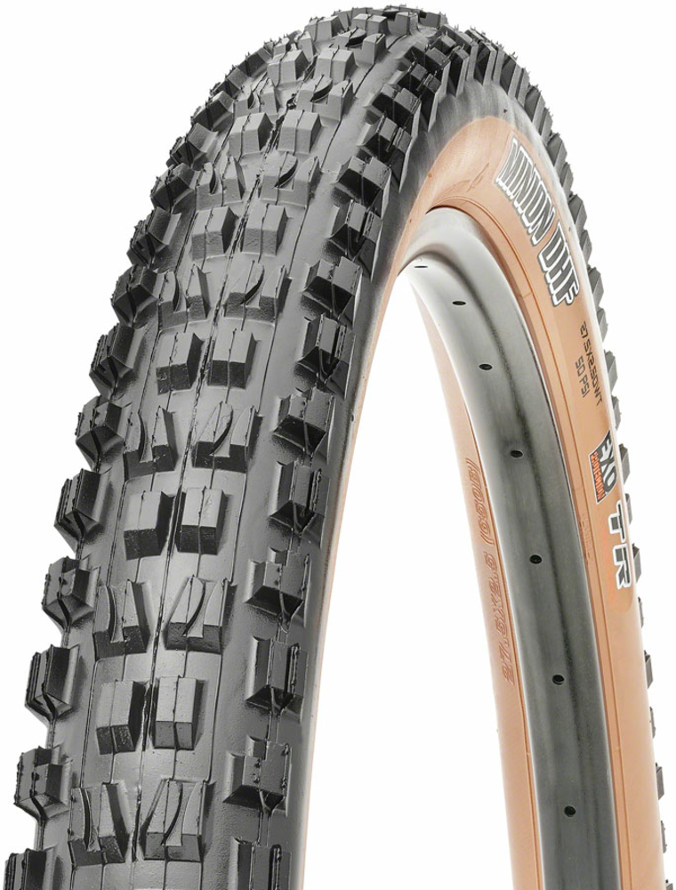 Maxxis Minion DHF Tire Bead | Casing | Color | Compatibility | Model | Size: Folding | 60 TPI | Black/Dark Tan | Tubeless | Dual,EXO, Wide Trail | 27.5 x 2.50