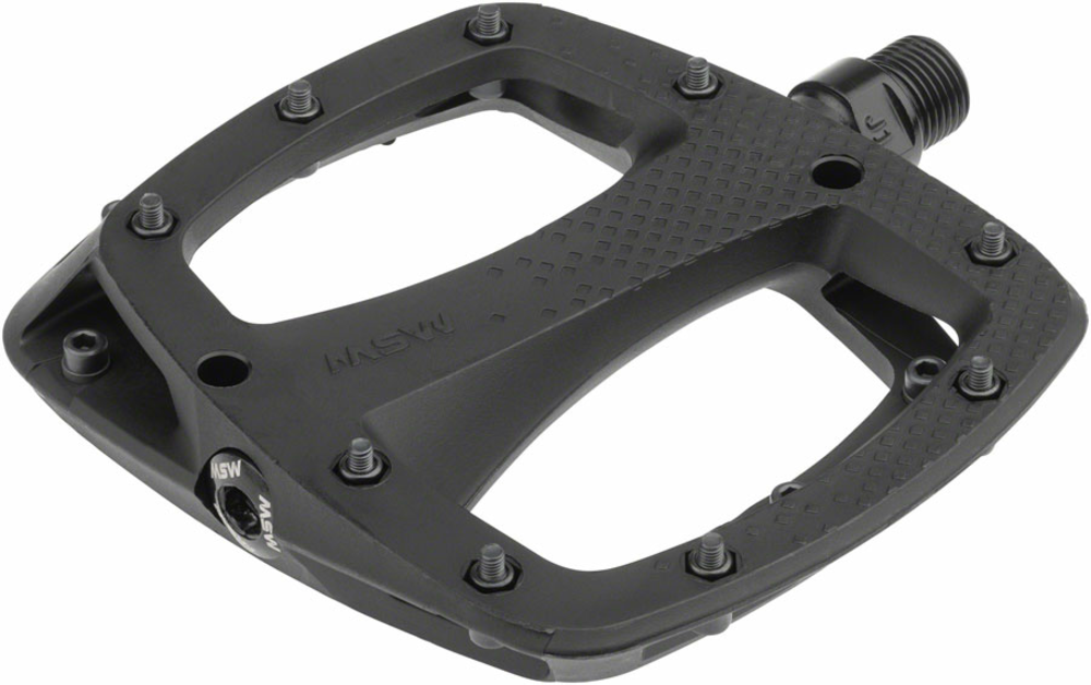 MSW Thump Pedals with Replaceable Pins Cleat Compatibility | Color | Spindle: Platform | Black | 9/16-inch