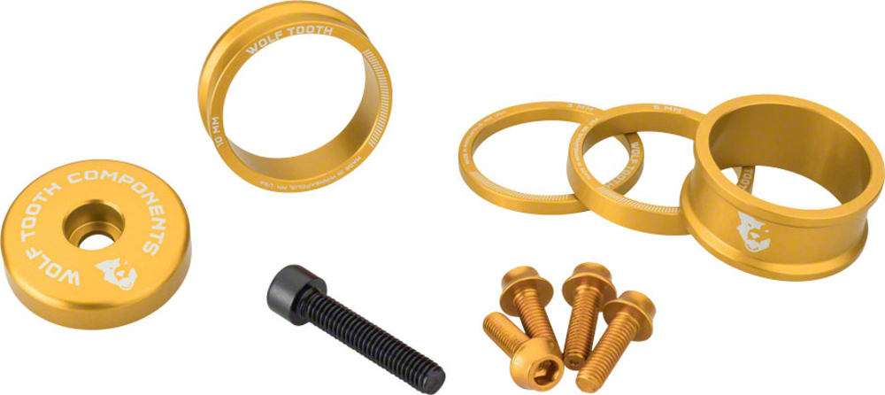 Wolf Tooth Wolf Tooth BlingKit: Headset Spacer Kit 3, 5,10, 15mm, Gold Wolf Tooth Wolf Tooth BlingKit: Headset Spacer Kit 3, 5,10, 15mm, Gold