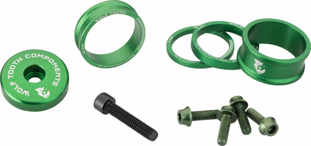 Wolf Tooth Wolf Tooth BlingKit: Headset Spacer Kit 3, 5,10, 15mm, Green