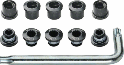 FSA Full Speed Ahead Torx T-30 Alloy Double Chainring Nut/Bolt Set with tool: Black